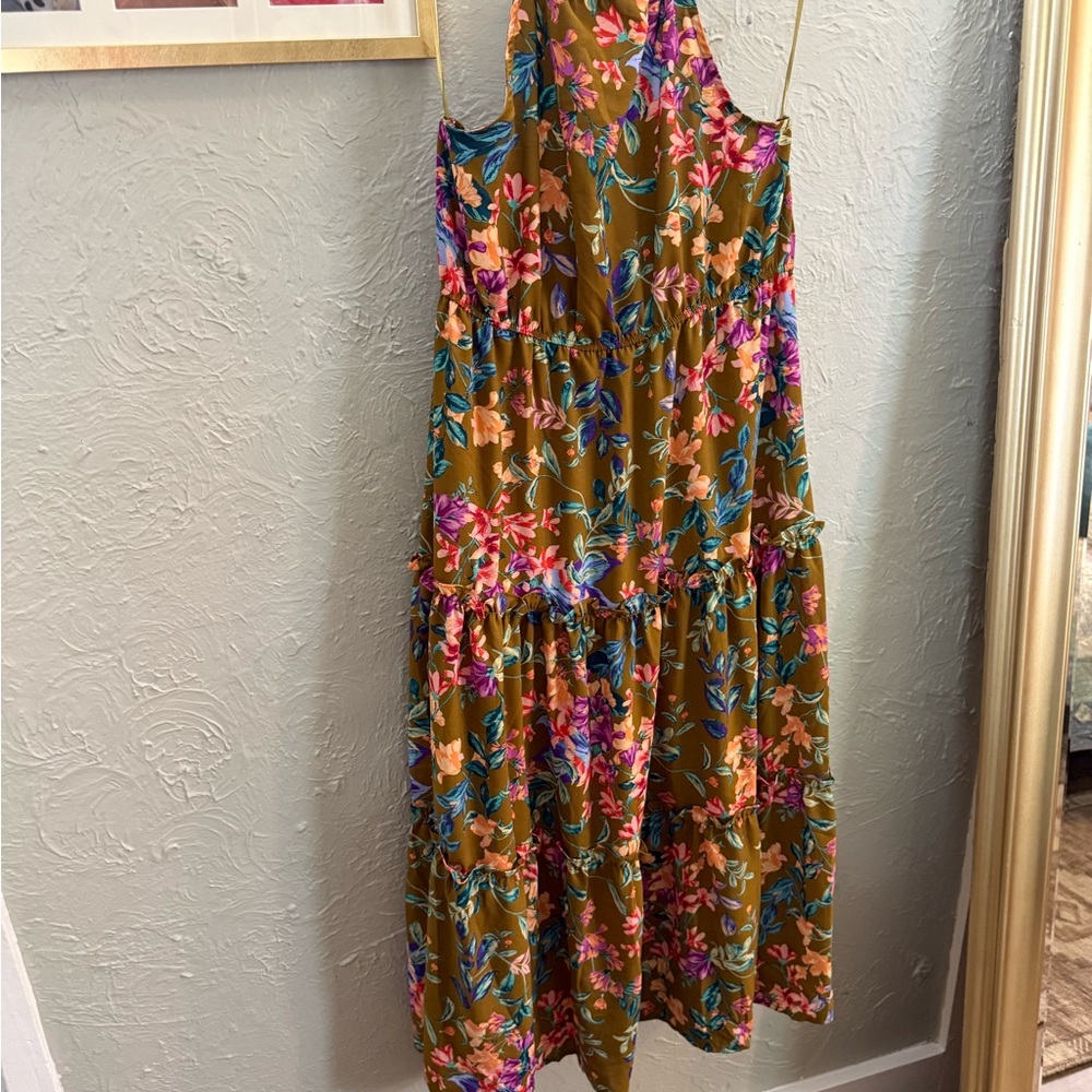Lightweight & Airy Floral Halter Maxi/Midi Dress (Green/pink/purple/coral/blue) - Picture 3 of 13